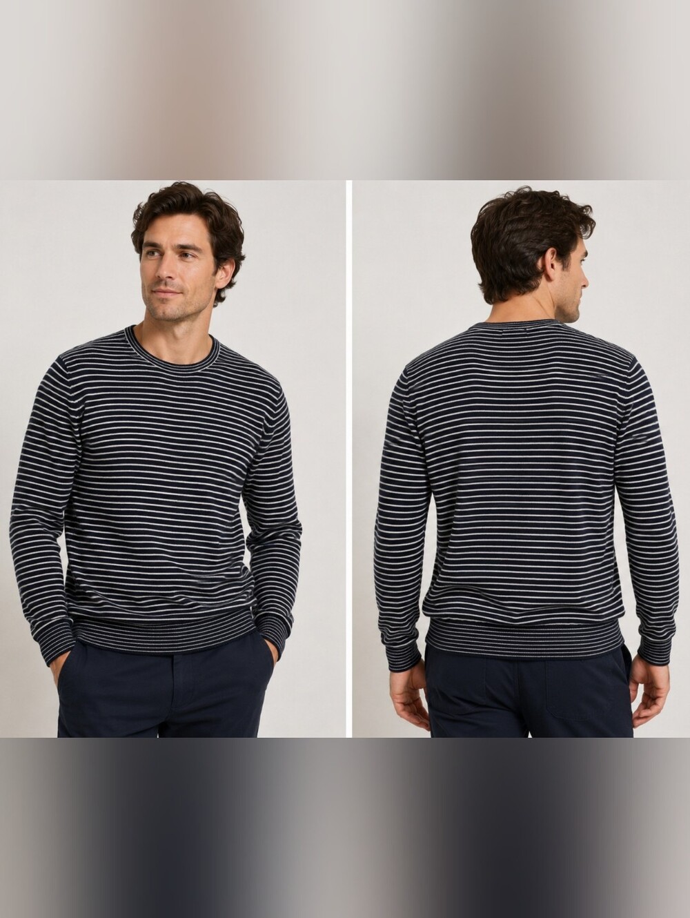 Vince Cotton Cashmere Lightweight Sweater Men's Medium M Navy & White Stripe EUC